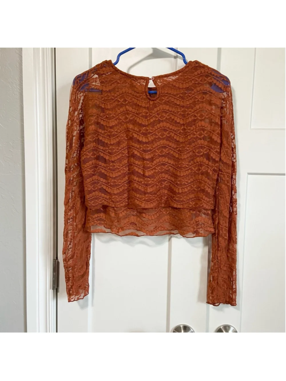 Zara sheer cropped long sleeve rust color size medium
